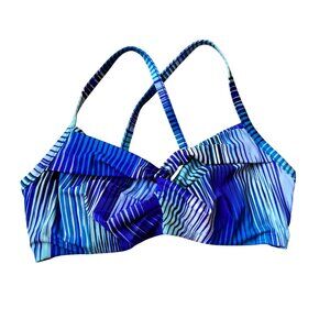 Athleta Striped Blue & Purple Crisscross Front Bikini Top 36D/DD